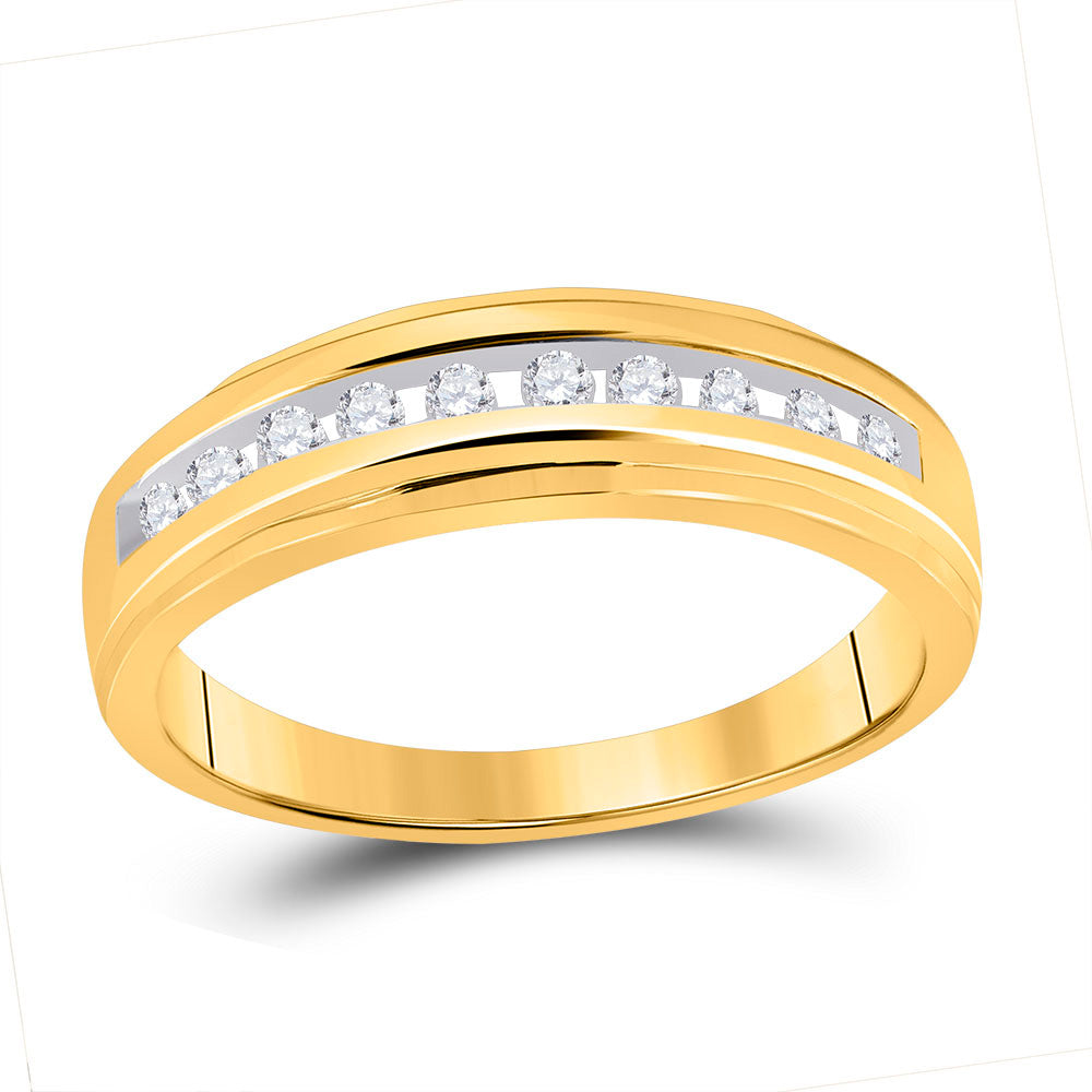 Gold Band Wedding Ring 1/5 Cttw Round Natural Diamond Mens (2.89 grams)