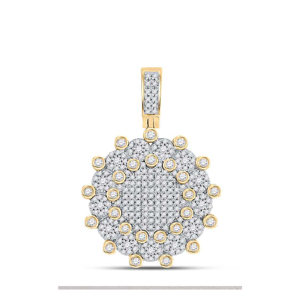10kt Yellow Gold Mens Round Diamond Circle Charm Pendant 1 Cttw