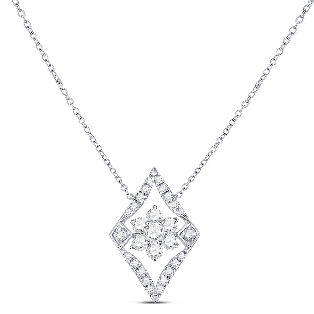 Gold Geometric Cluster Fashion Necklace 1/3 Cttw Round Natural Diamond Womens (1.15 grams)