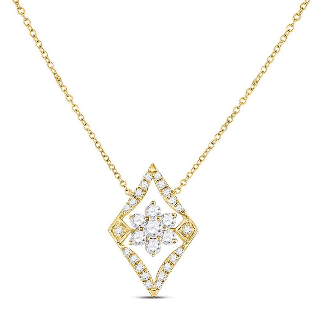 Gold Geometric Cluster Fashion Necklace 1/3 Cttw Round Natural Diamond Womens (1.15 grams)