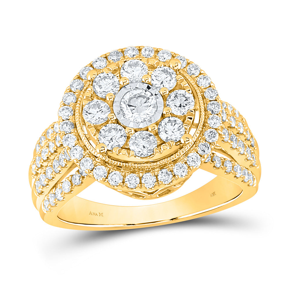 Gold Halo Bridal Wedding Engagement Ring 1-1/2 Cttw Round Natural Diamond Womens (6.05 grams)