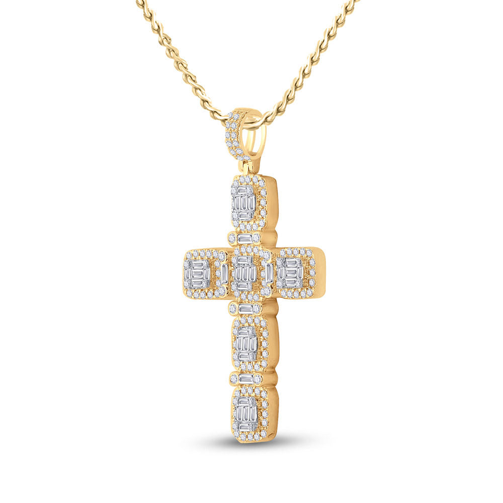 14kt Yellow Gold Mens Round Diamond Cross Charm Pendant 2 Cttw