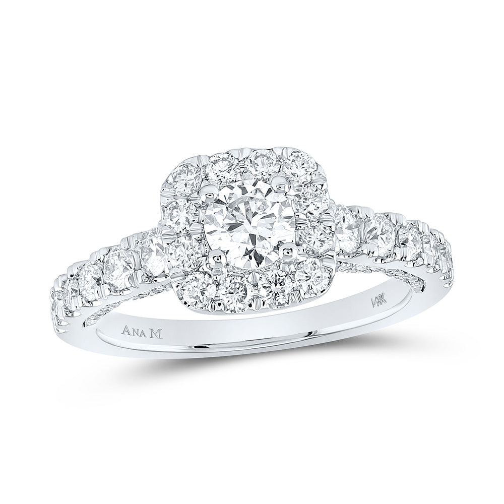 Gold Halo Bridal Wedding Engagement Ring 1-1/2 Cttw Round Natural Diamond Womens (4.45 grams)