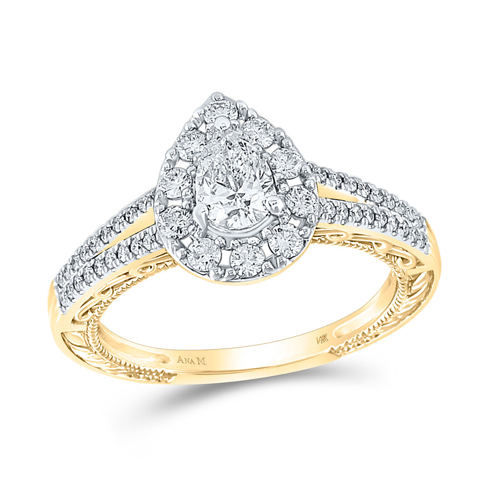 Gold Halo Bridal Wedding Engagement Ring 1 Cttw Pear Natural Diamond Womens (3.82 grams)