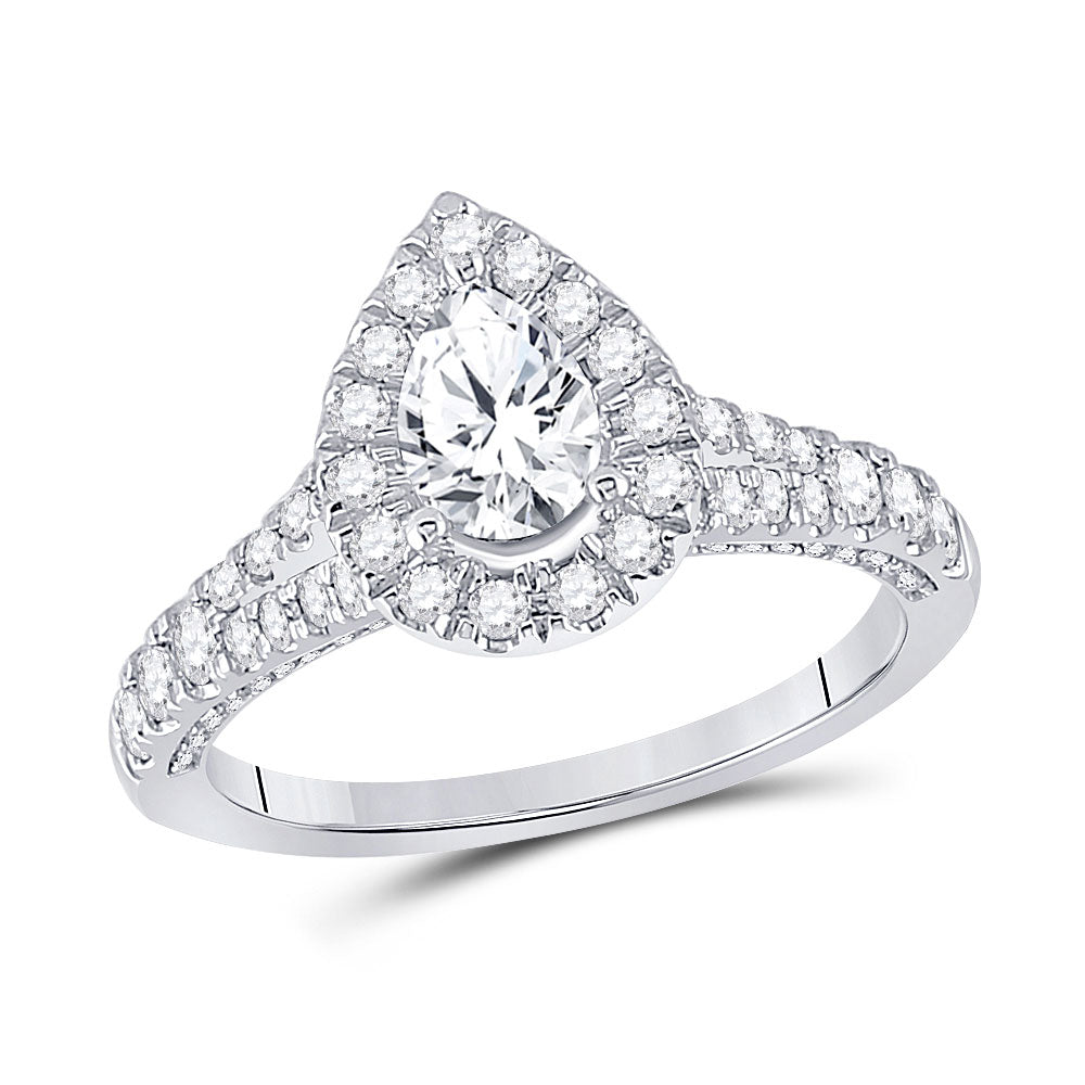 14kt White Gold Pear Diamond Halo Bridal Wedding Engagement Ring 1-1/4 Cttw