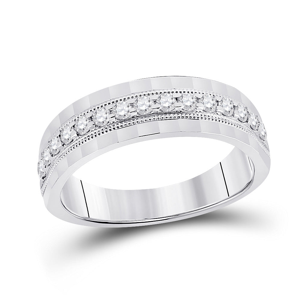 10kt White Gold Mens Round Diamond Wedding Single Row Band Ring 1/2 Cttw