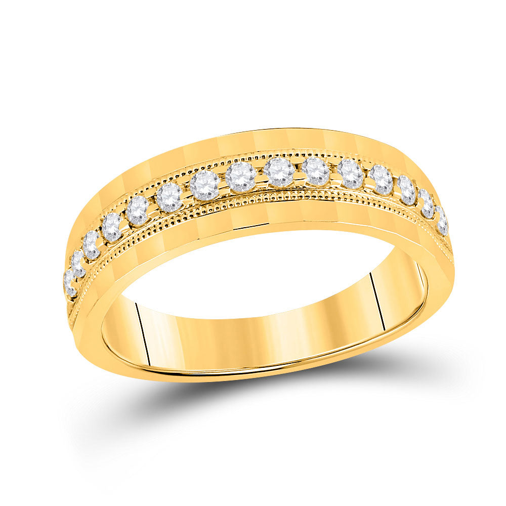 Gold Band Wedding Ring 1/2 Cttw Round Natural Diamond Mens