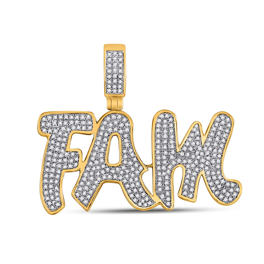 10kt Yellow Gold Mens Round Diamond Fam Phrase Charm Pendant 1 Cttw