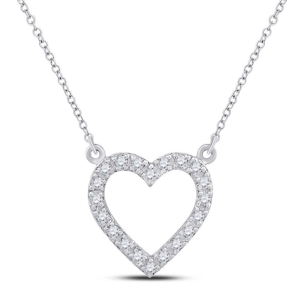 Gold Heart Necklace 1/12 Cttw Round Natural Diamond Womens (1.43 grams)