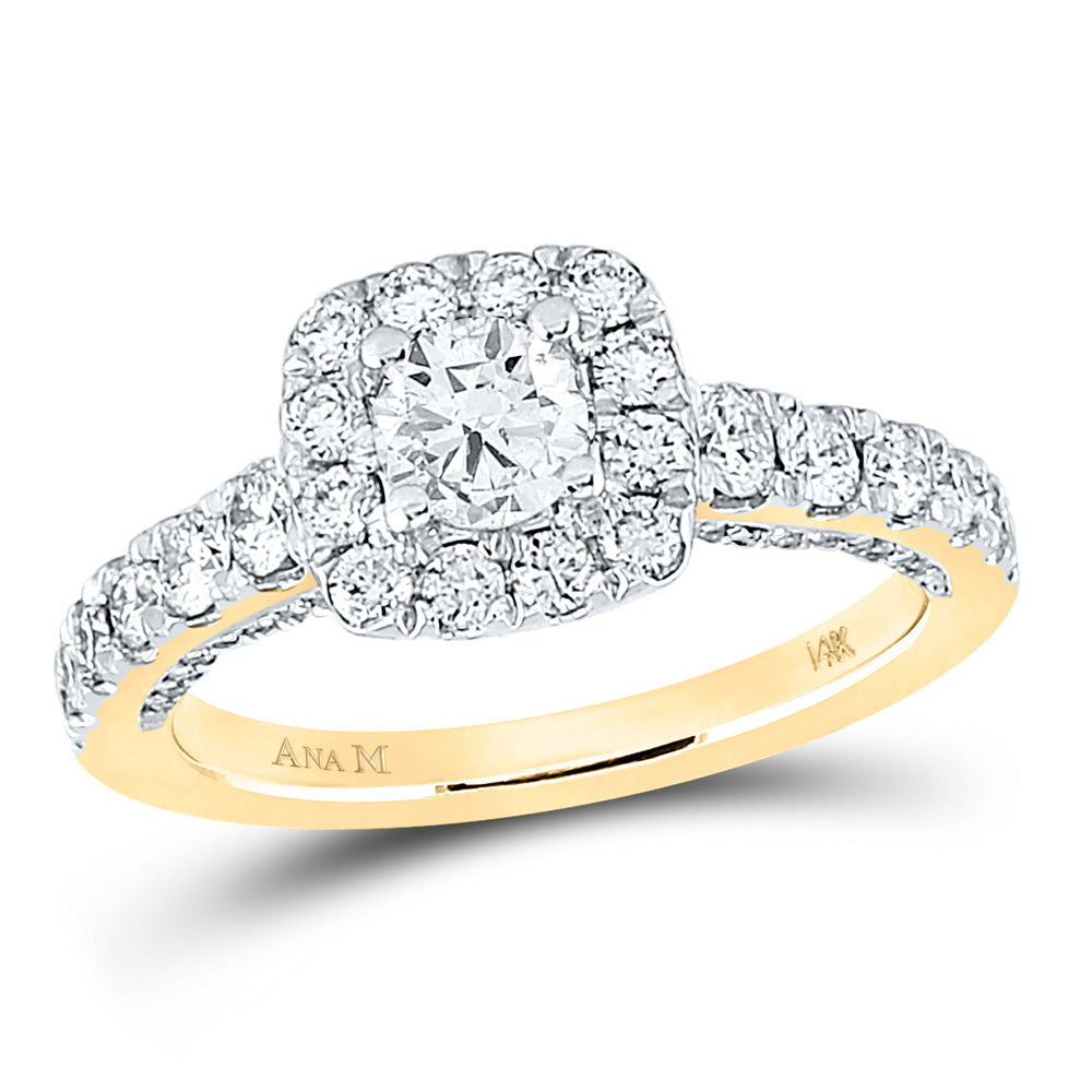 Gold Halo Bridal Wedding Engagement Ring 1-1/2 Cttw Round Natural Diamond Womens (4.45 grams)