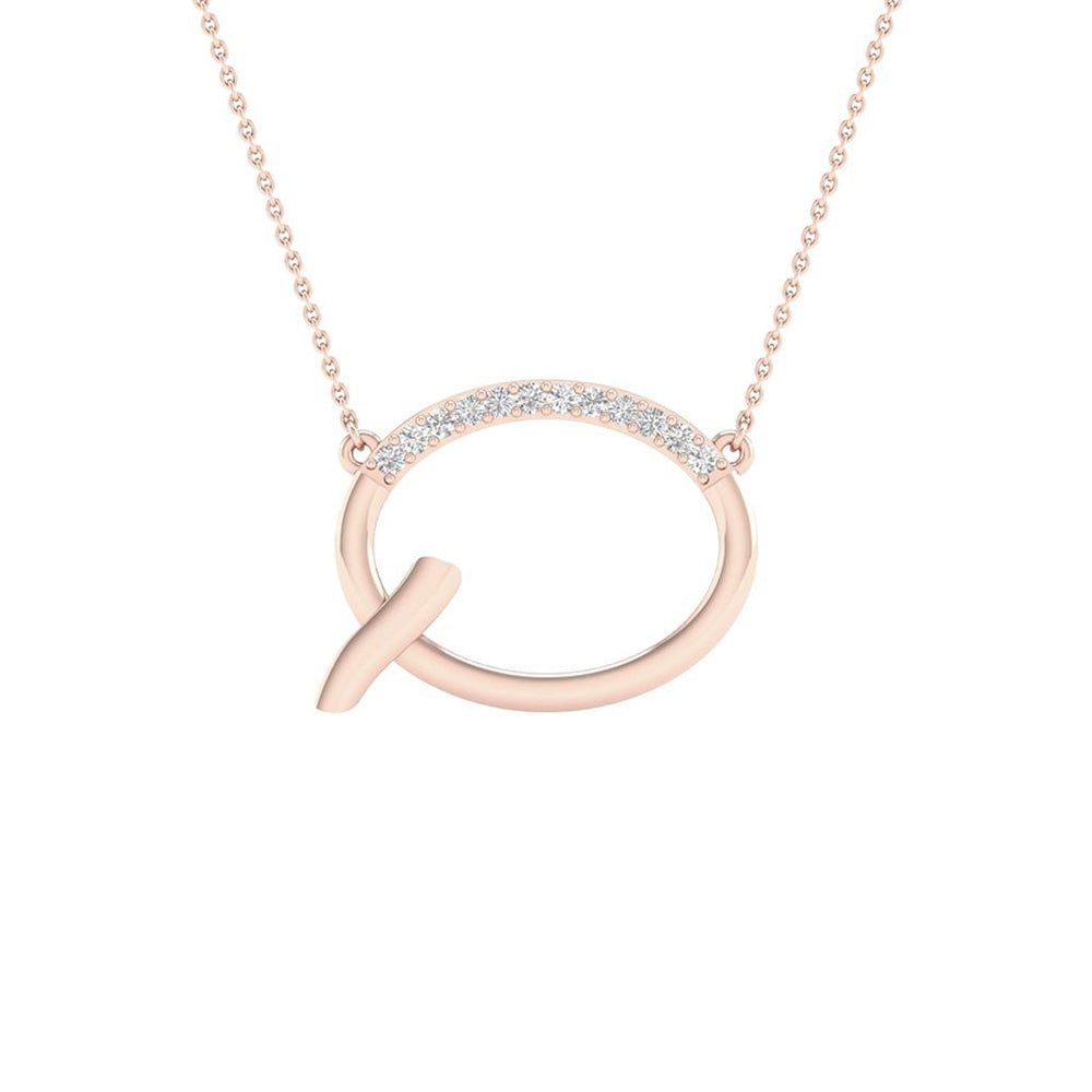 Gold Initial Q Letter Necklace 1/20 Cttw Round Natural Diamond Womens (1.08 grams)