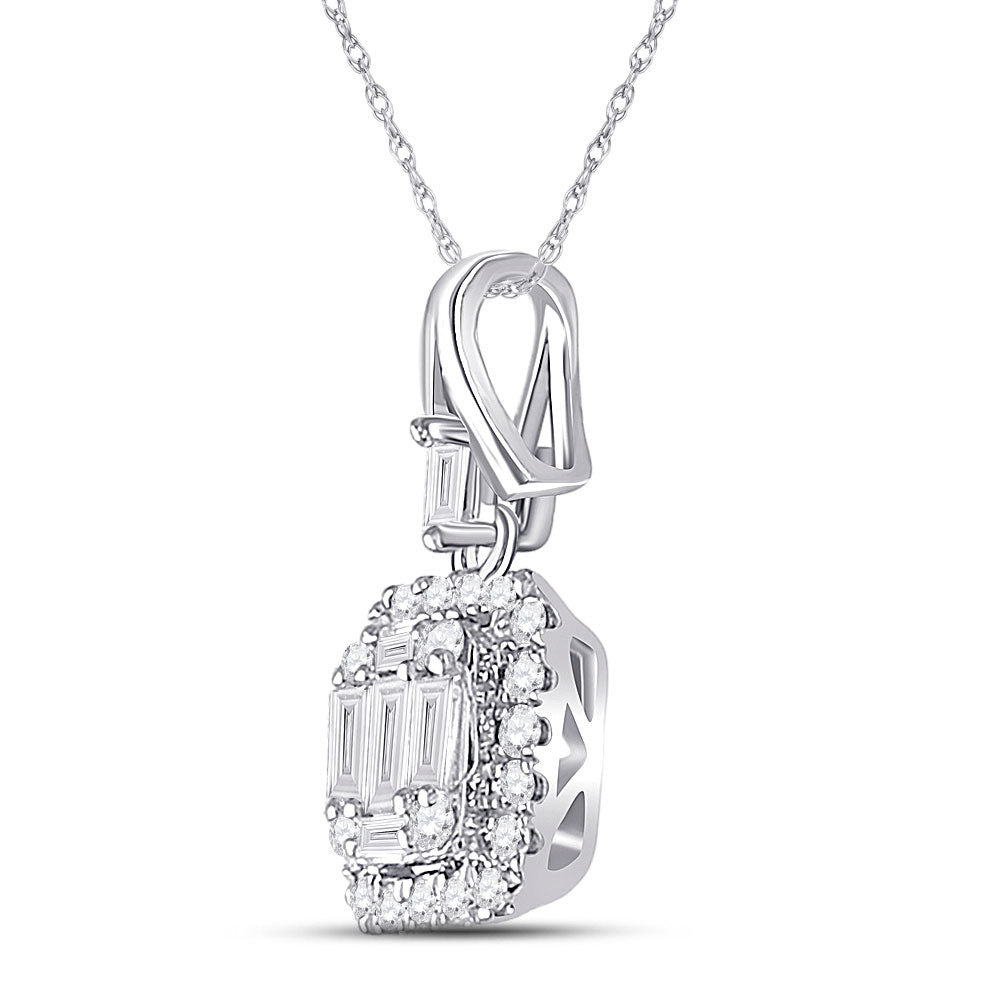 14kt White Gold Womens Baguette Diamond Square Cluster Pendant 1/4 Cttw