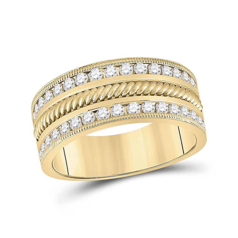 14kt Yellow Gold Mens Round Diamond Wedding Rope Band Ring 1 Cttw