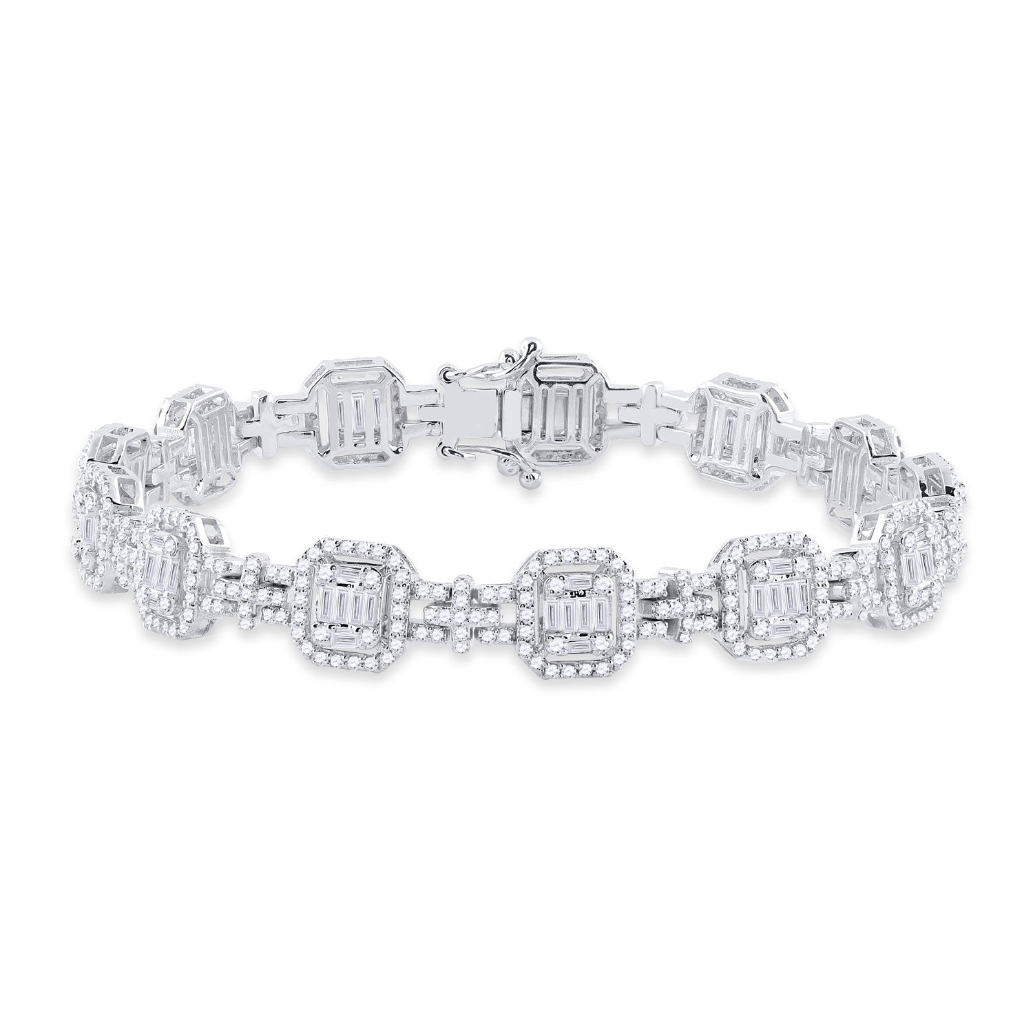 14kt White Gold Womens Baguette Diamond Square Link Bracelet 3 Cttw