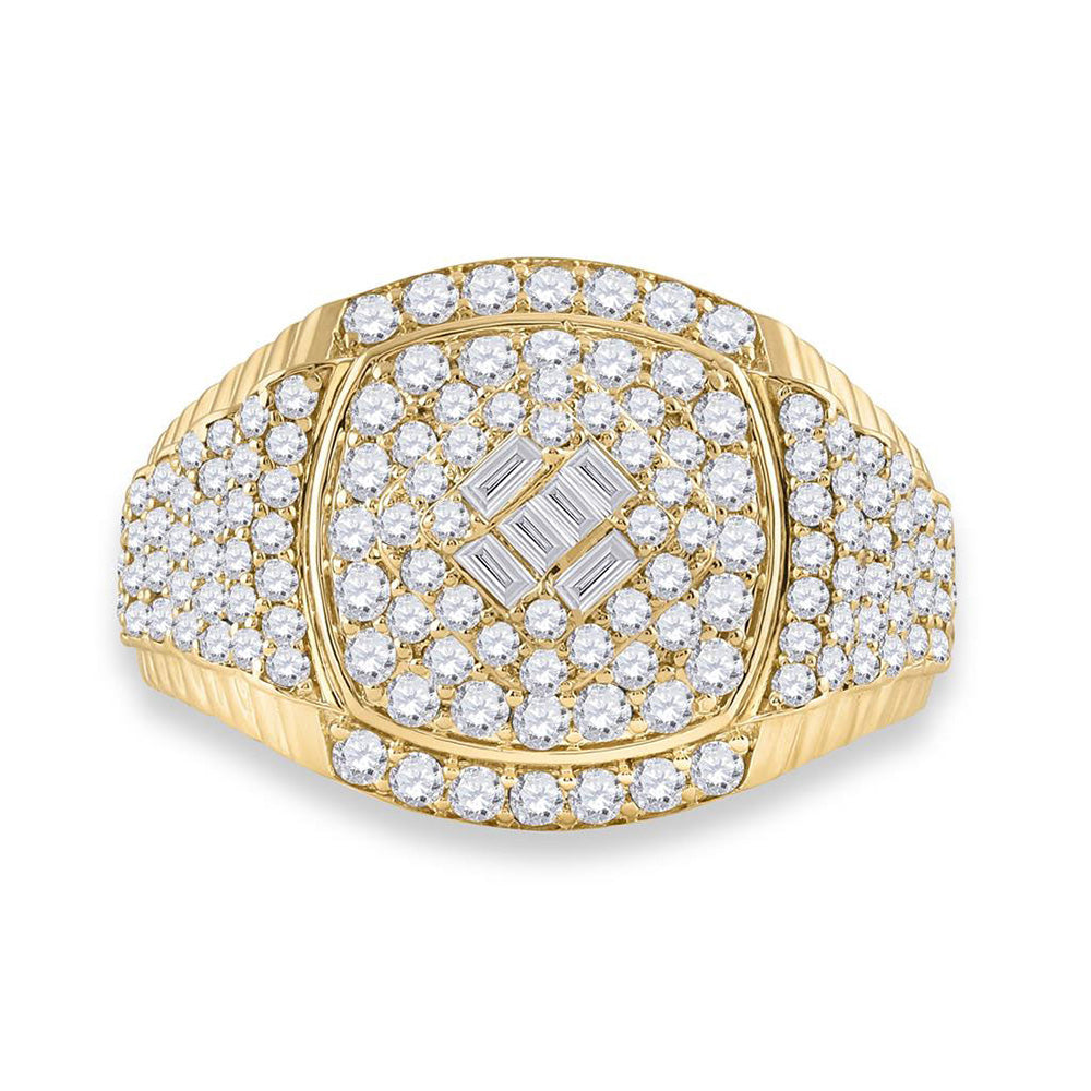 14kt Yellow Gold Mens Baguette Diamond Cluster Ring 2-1/5 Cttw