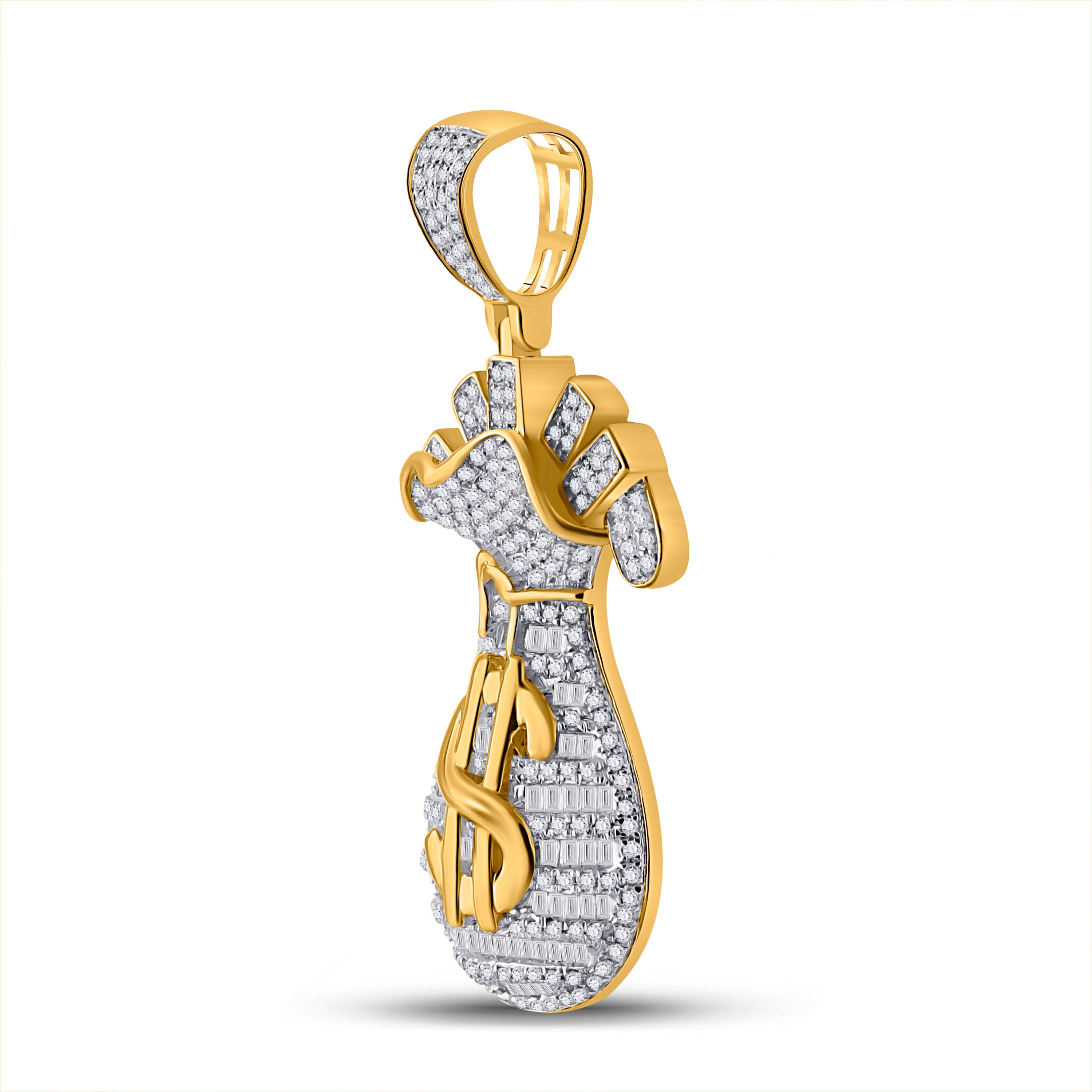 10kt Yellow Gold Mens Round Diamond Money Bag Charm Pendant 1-1/4 Cttw