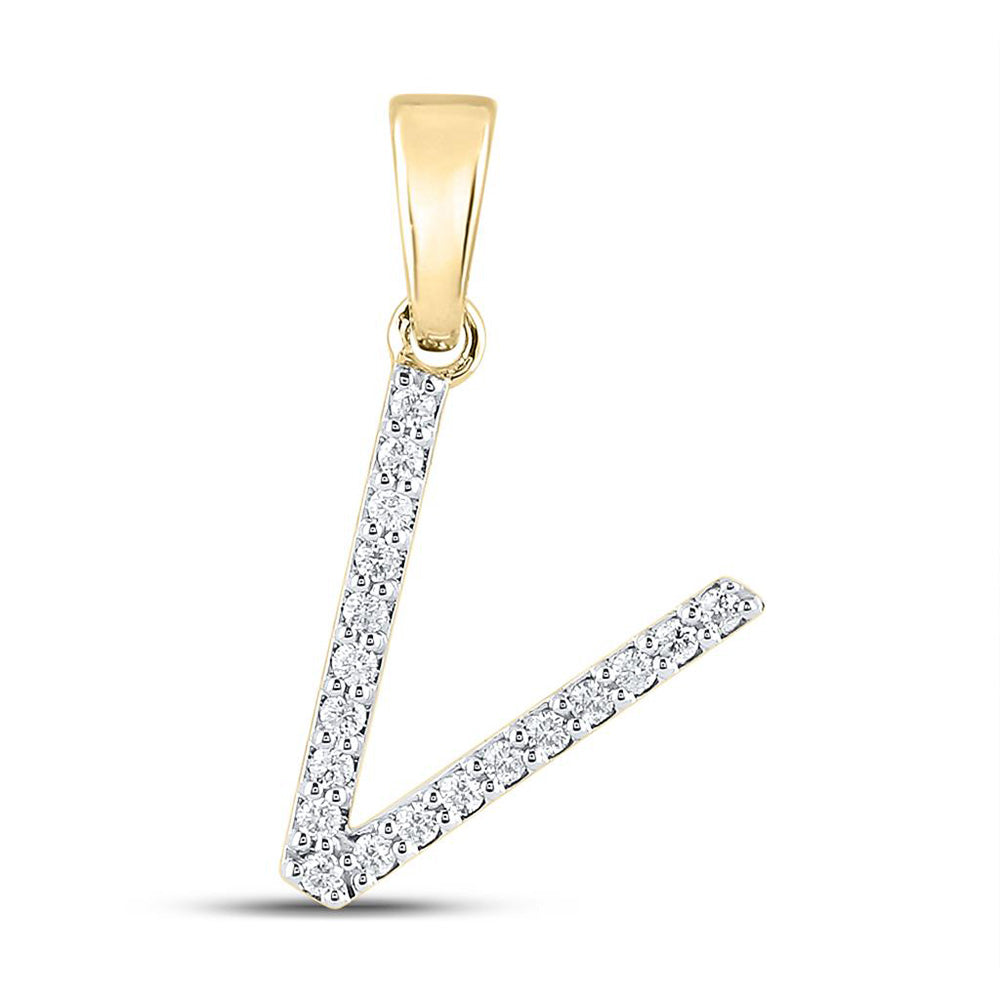 initial pendant letter v diamond necklace 14K Yellow Gold V Initial Pendant with Prong-Set Round Diamonds 1/8 Carat Total Diamond Weight