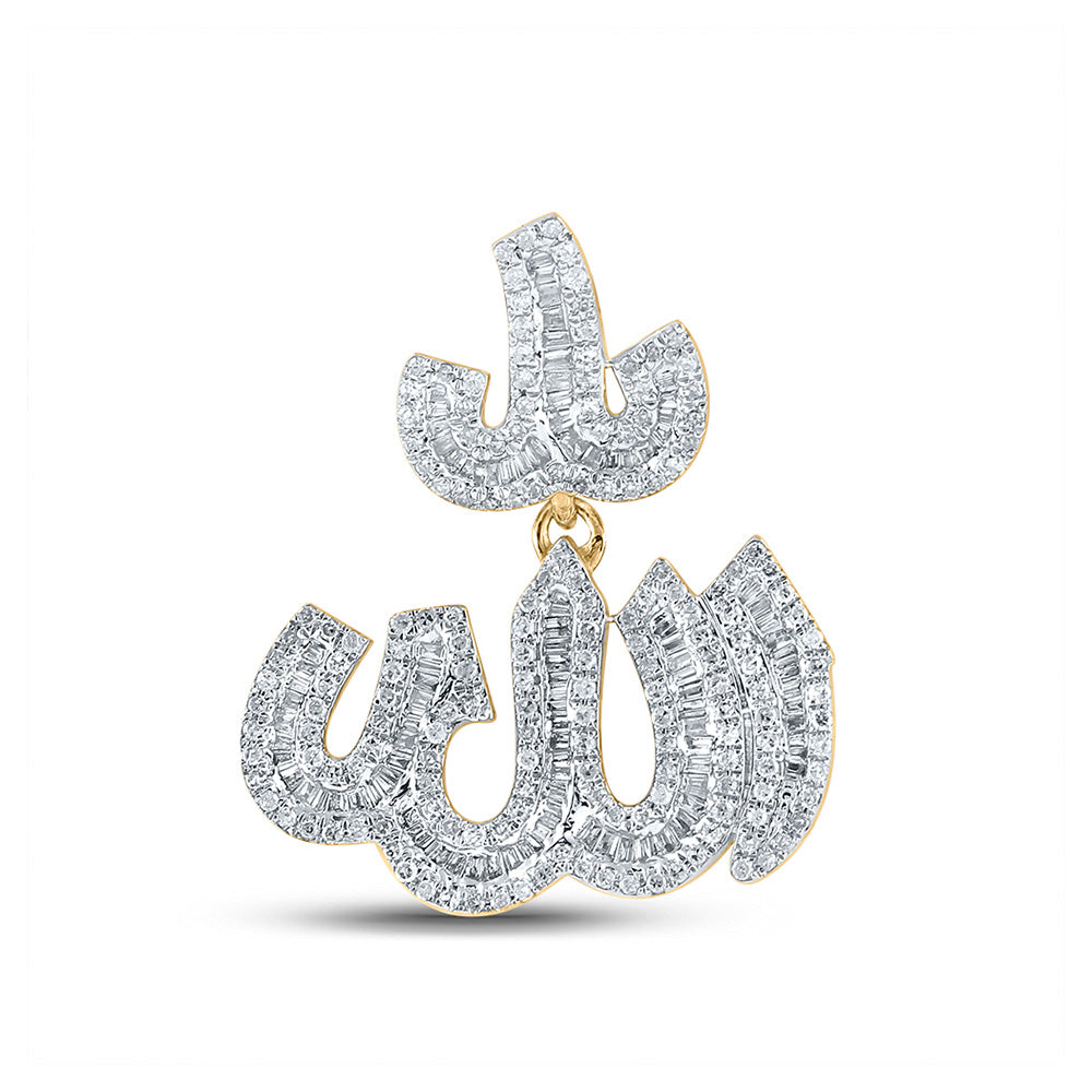 10kt Yellow Gold Mens Baguette Diamond Allah Islam Charm Pendant 1 Cttw