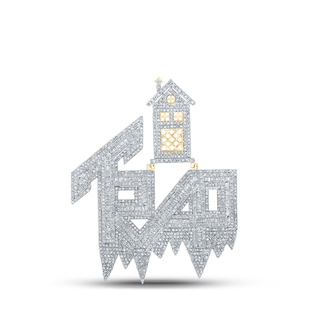 10kt Yellow Gold Mens Round Diamond Trap House Phrase Charm Pendant 5-1/5 Cttw