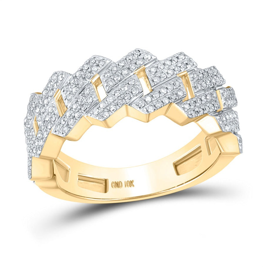 10kt Yellow Gold Mens Round Diamond Cuban Link Band Ring 3/4 Cttw