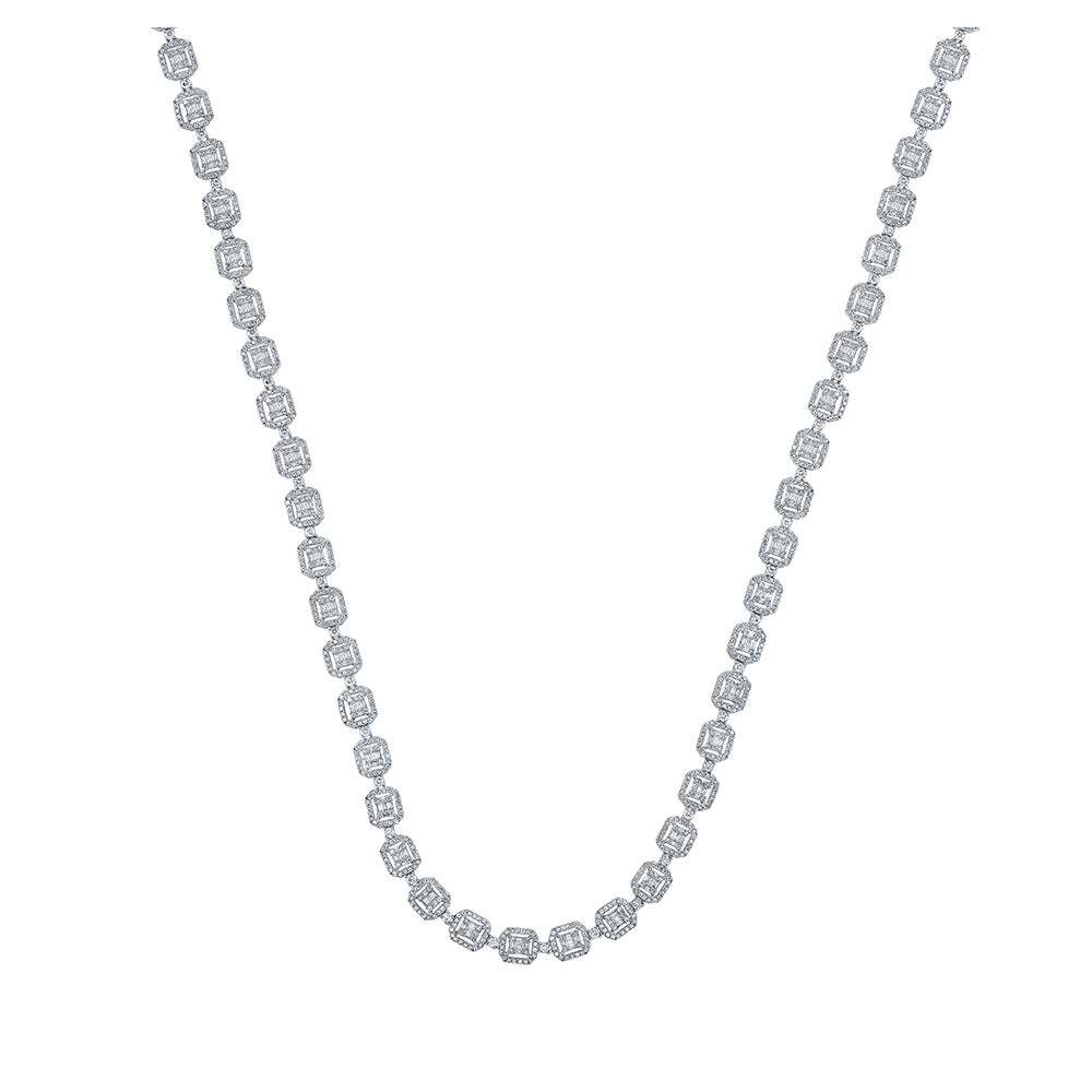 Gold 24-inch Square Link Necklace Chain 10 Cttw Natural Baguette Diamond Mens (34.83 grams)