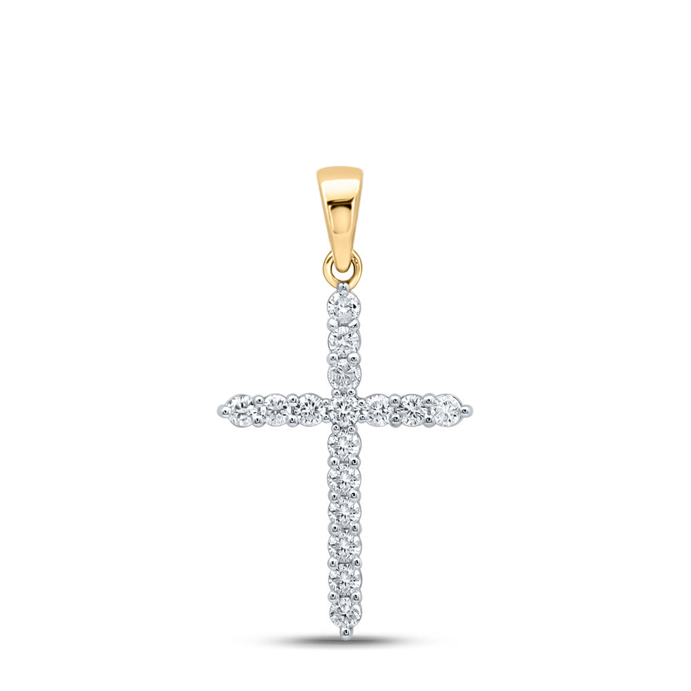 10kt Yellow Gold Womens Round Diamond Cross Pendant 1/4 Cttw