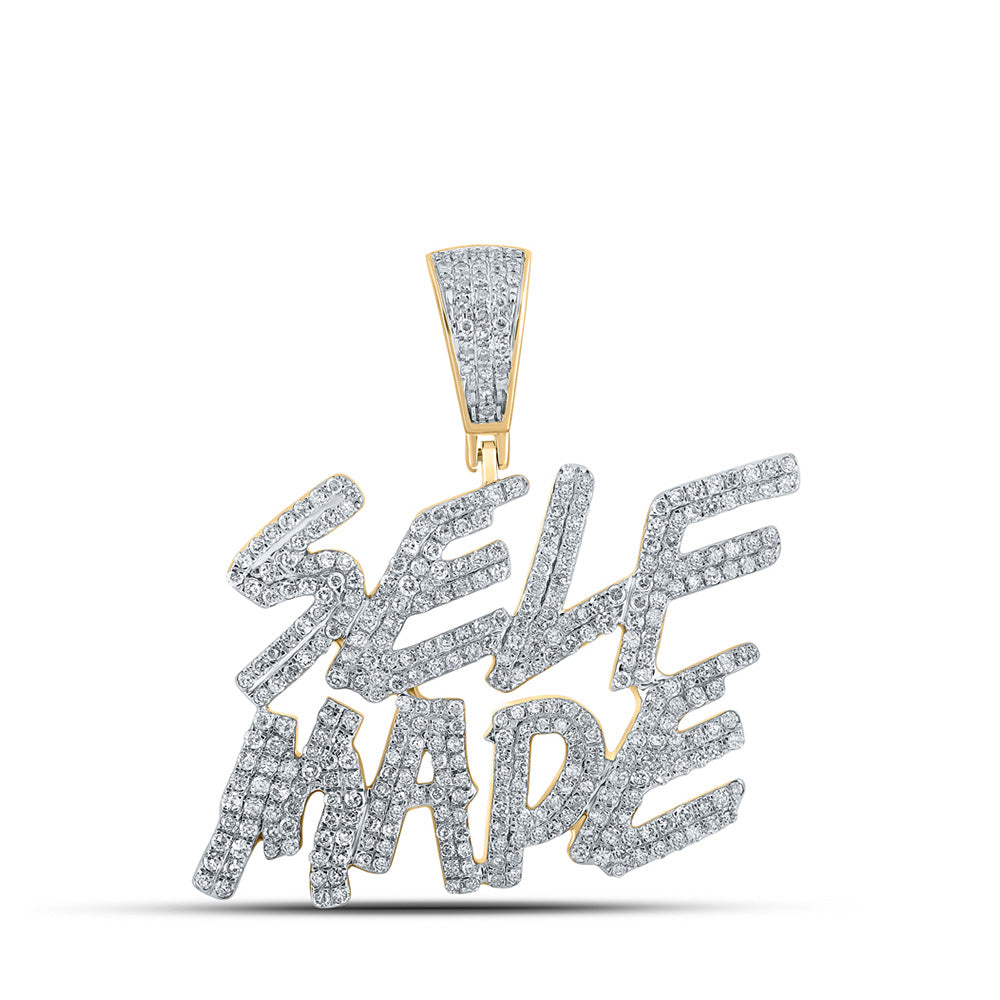10kt Yellow Gold Mens Round Diamond Self-Made Phrase Charm Pendant 1-3/8 Cttw