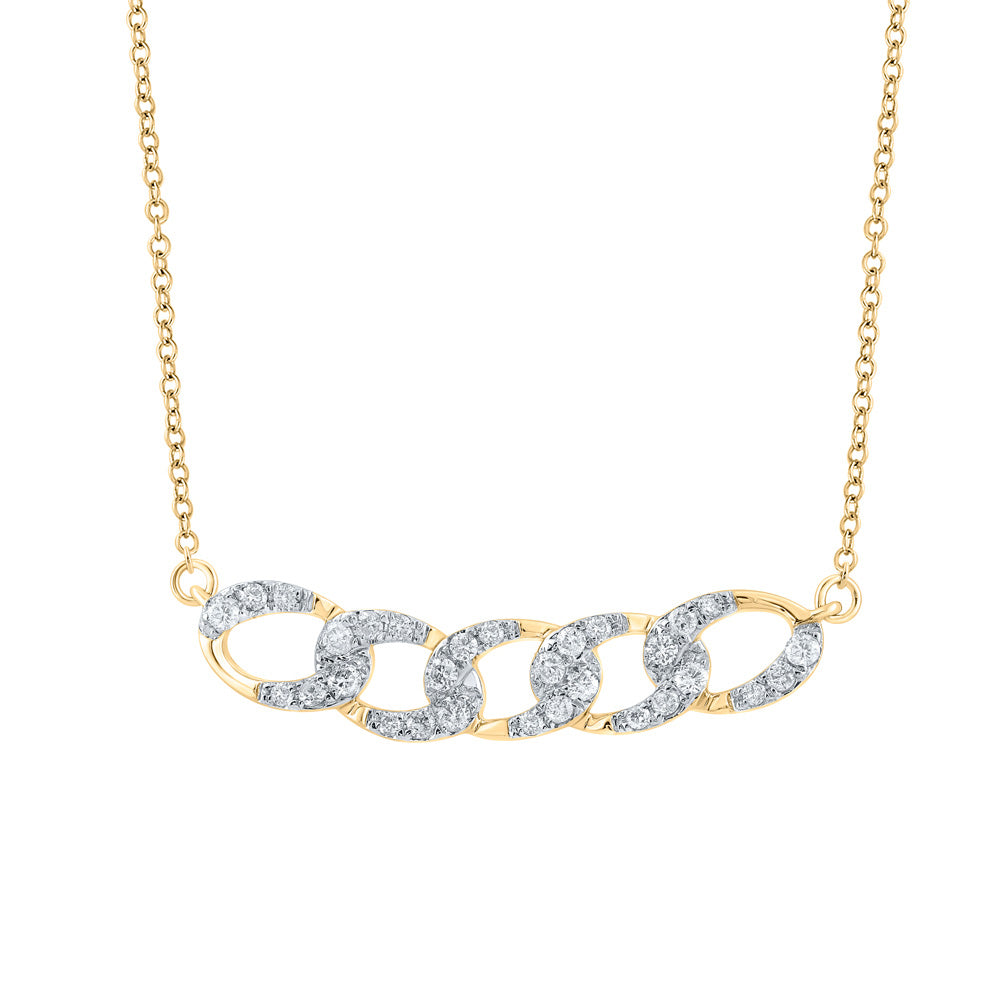 Gold Cuban Link Fashion Necklace 1/4 Cttw Round Natural Diamond Womens (0.93 grams)