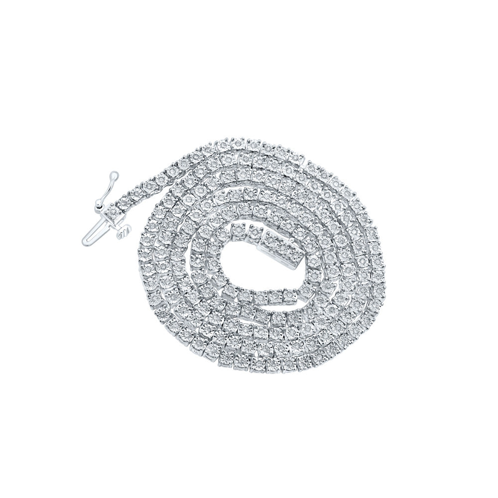 Silver 18-inch Solitaire Link Tennis Necklace 1-1/5 Cttw Natural Diamond Mens (16.75 grams)