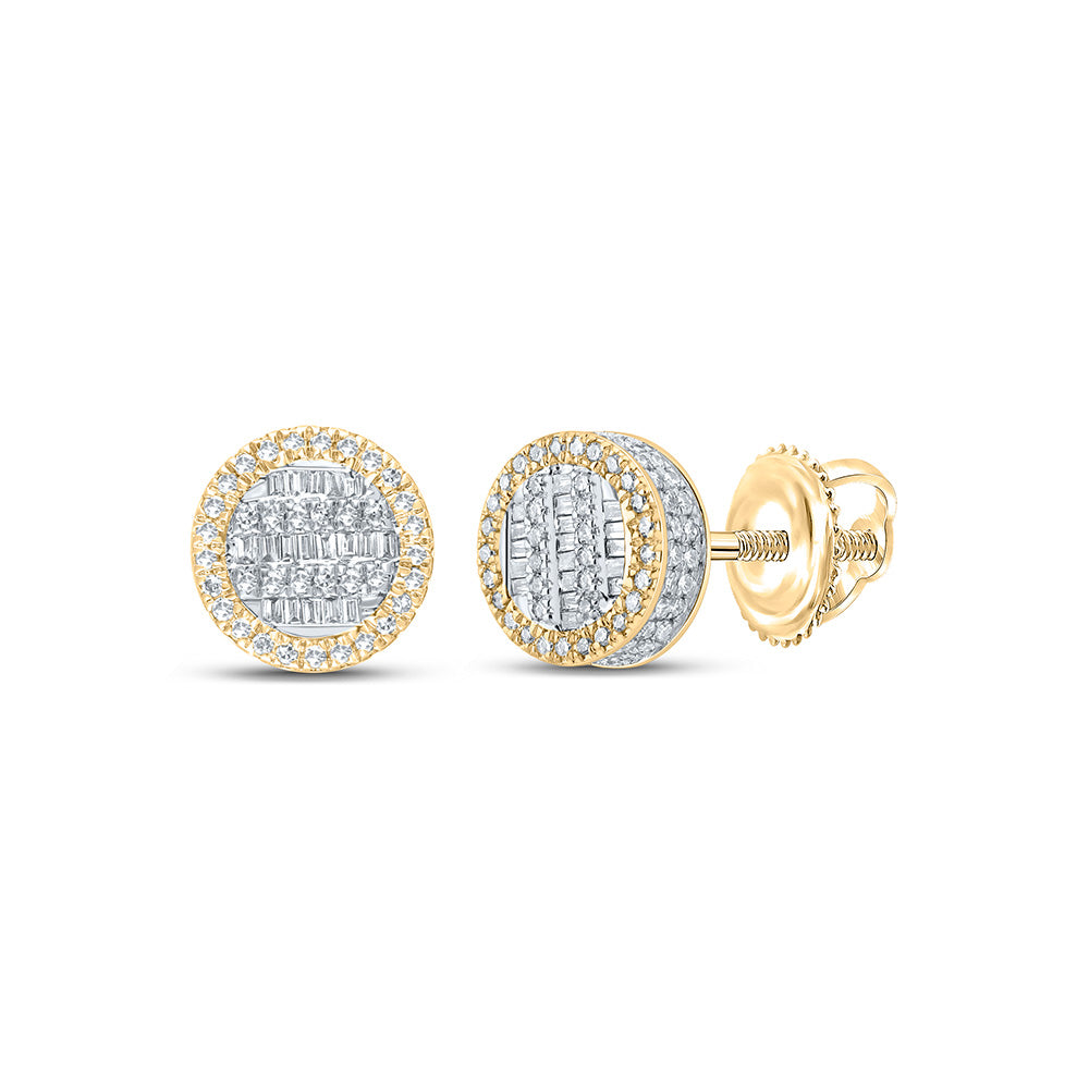 10kt Yellow Gold Baguette Diamond Circle Earrings 5/8 Cttw