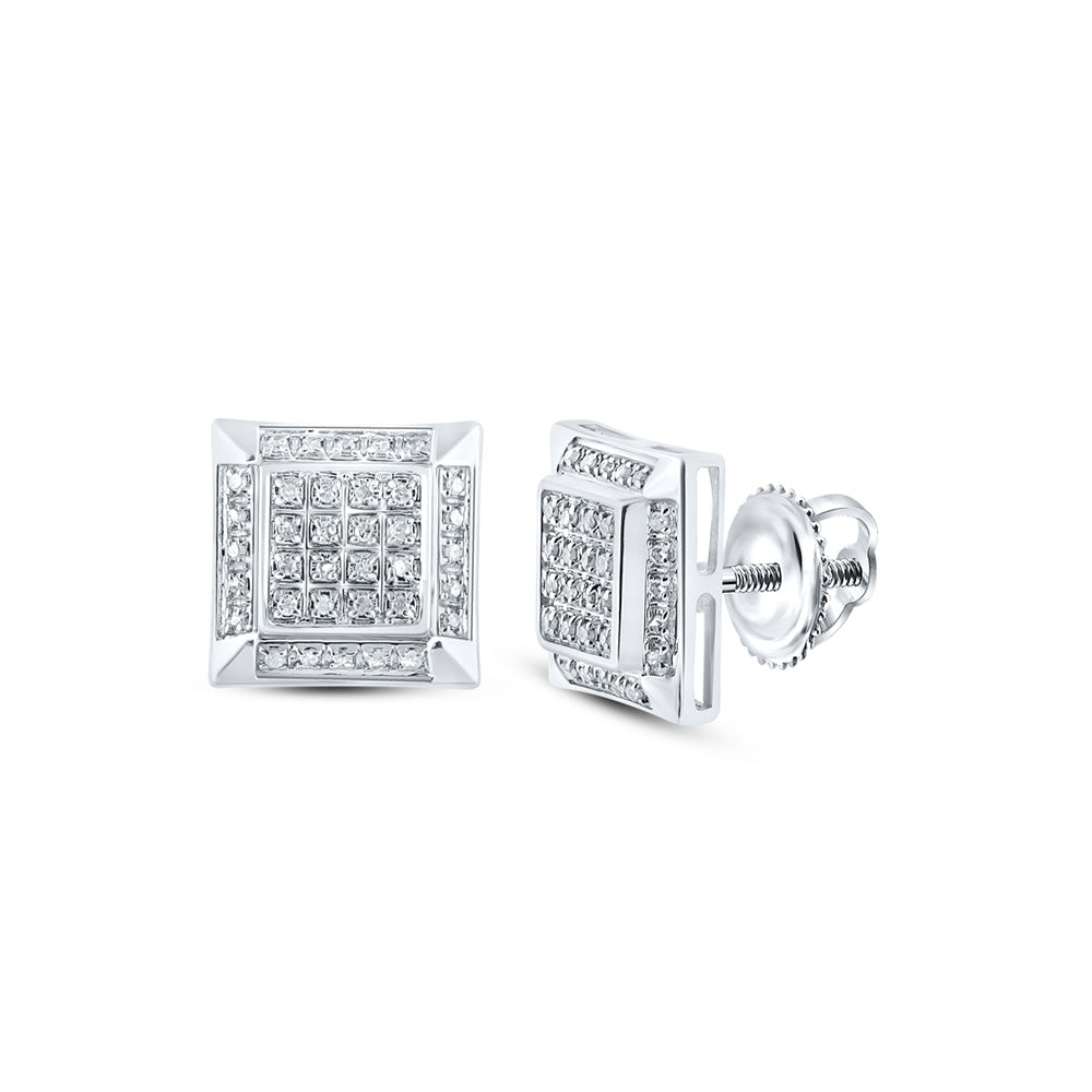 10kt White Gold Round Diamond Square Earrings 1/5 Cttw