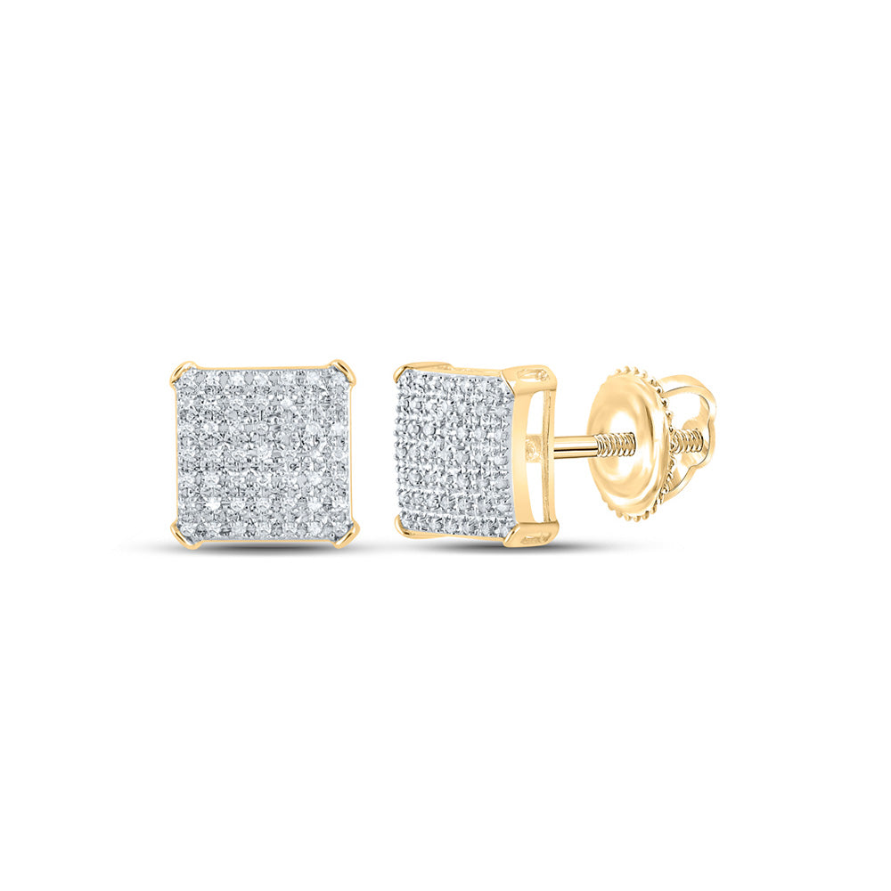 Gold Square Earrings 1/3 Cttw Round Natural Diamond Mens