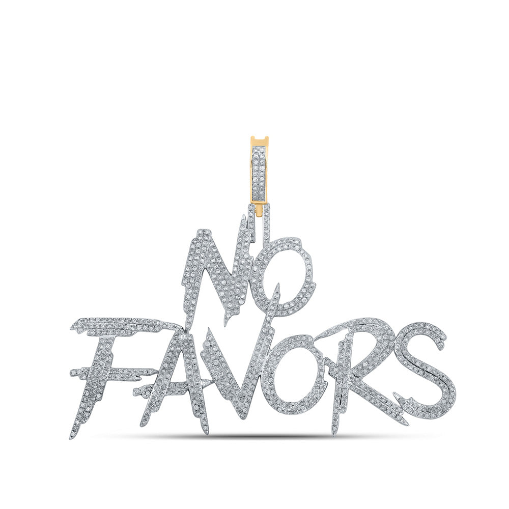 10kt Yellow Gold Mens Round Diamond No Favors Phrase Charm Pendant 1-1/2 Cttw