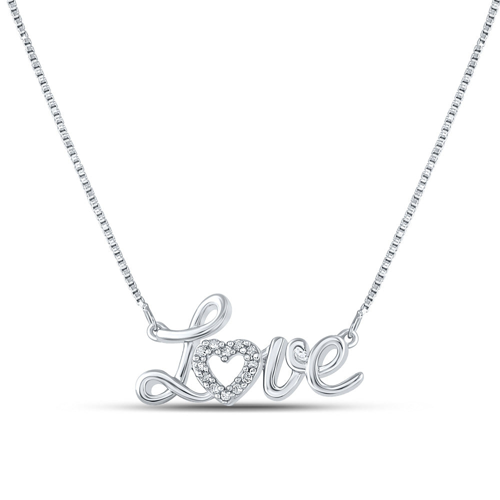 Sterling Silver Love Heart Necklace 1/20 Cttw Round Natural Diamond Womens (0.88 grams)