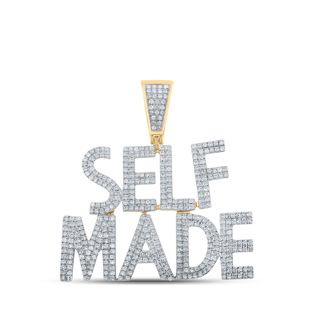 10kt Yellow Gold Mens Round Diamond Self Made Phrase Charm Pendant 1 Cttw