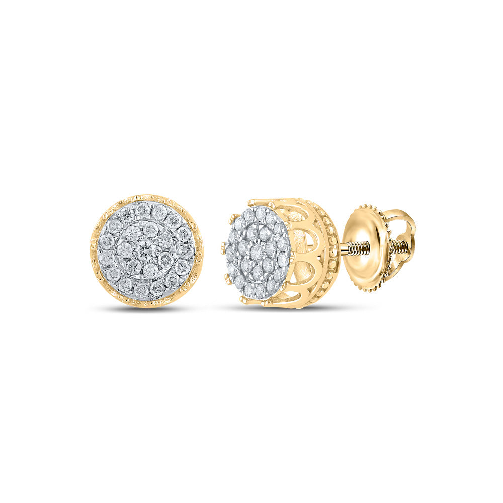 Gold Cluster Crown Style Earrings 1/4 Cttw Round Natural Diamonds Unis