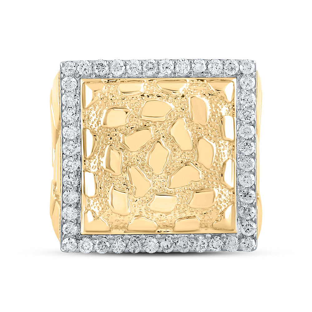 10kt Yellow Gold Mens Round Diamond Nugget Square Ring 7/8 Cttw