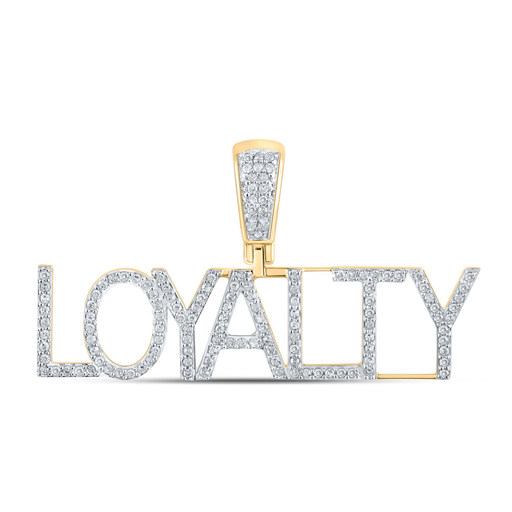 10kt Yellow Gold Mens Round Diamond Loyalty Phrase Charm Pendant 1/3 Cttw