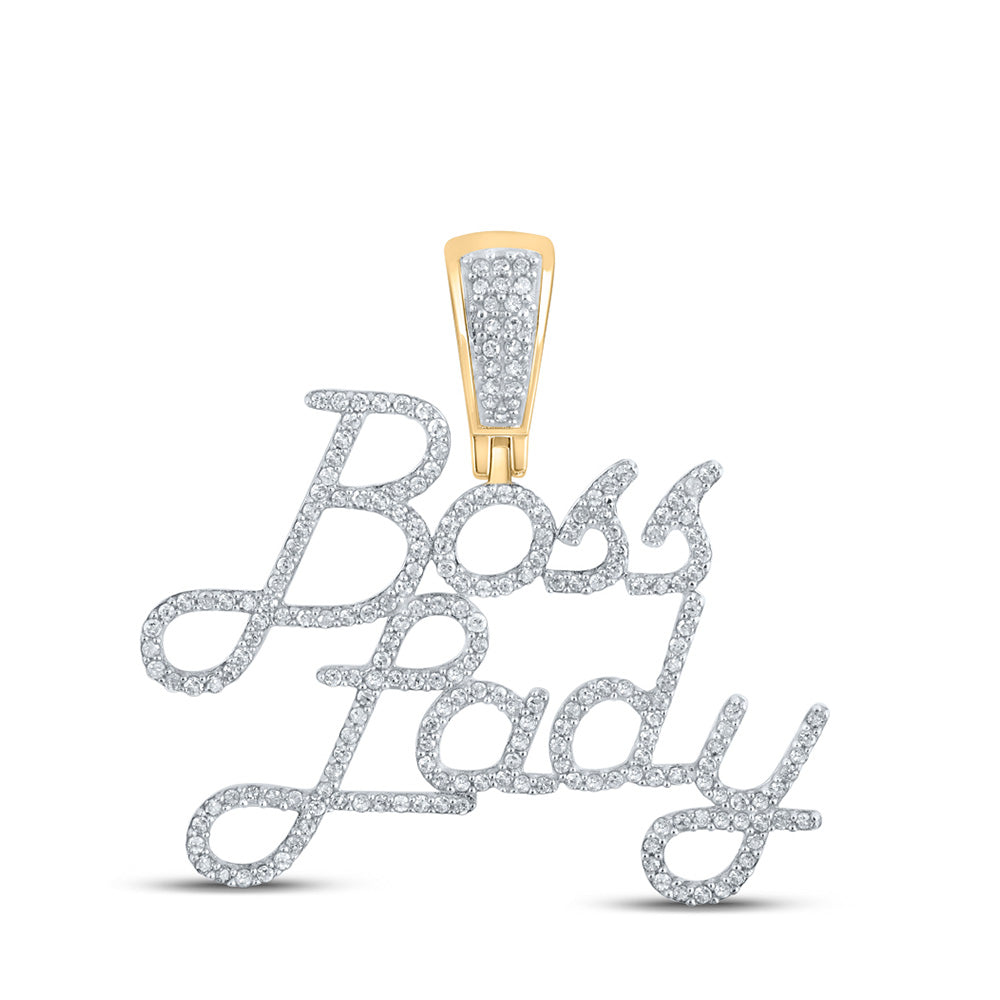 10kt Yellow Gold Womens Round Diamond Boss Lady Phrase Pendant 5/8 Cttw