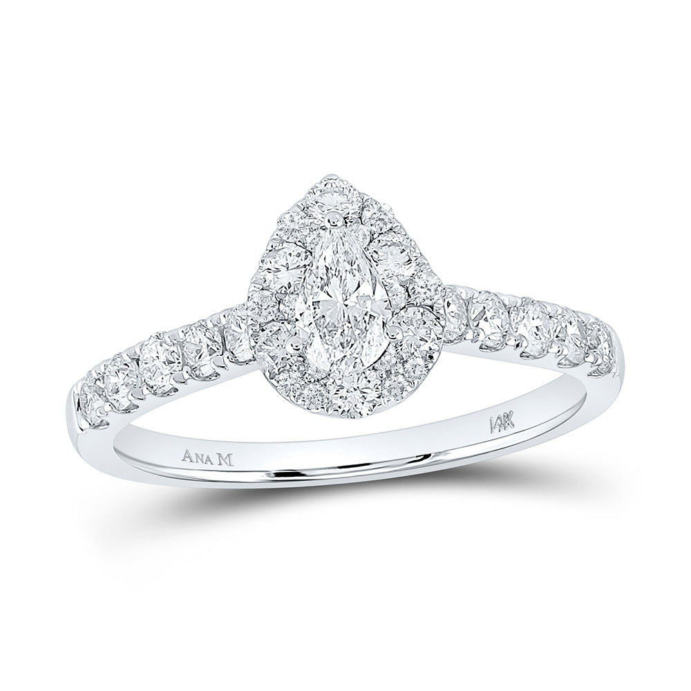 Gold Halo Bridal Wedding Engagement Ring 1 Cttw Pear Natural Diamond Womens (2.38 grams)