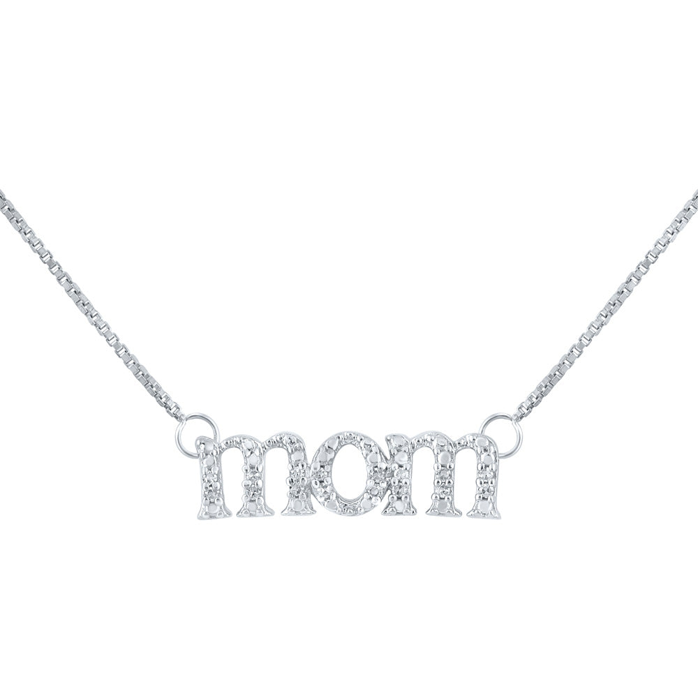 Sterling Silver Mom Necklace 1/20 Cttw Round Natural Diamond Womens (1.05 grams)