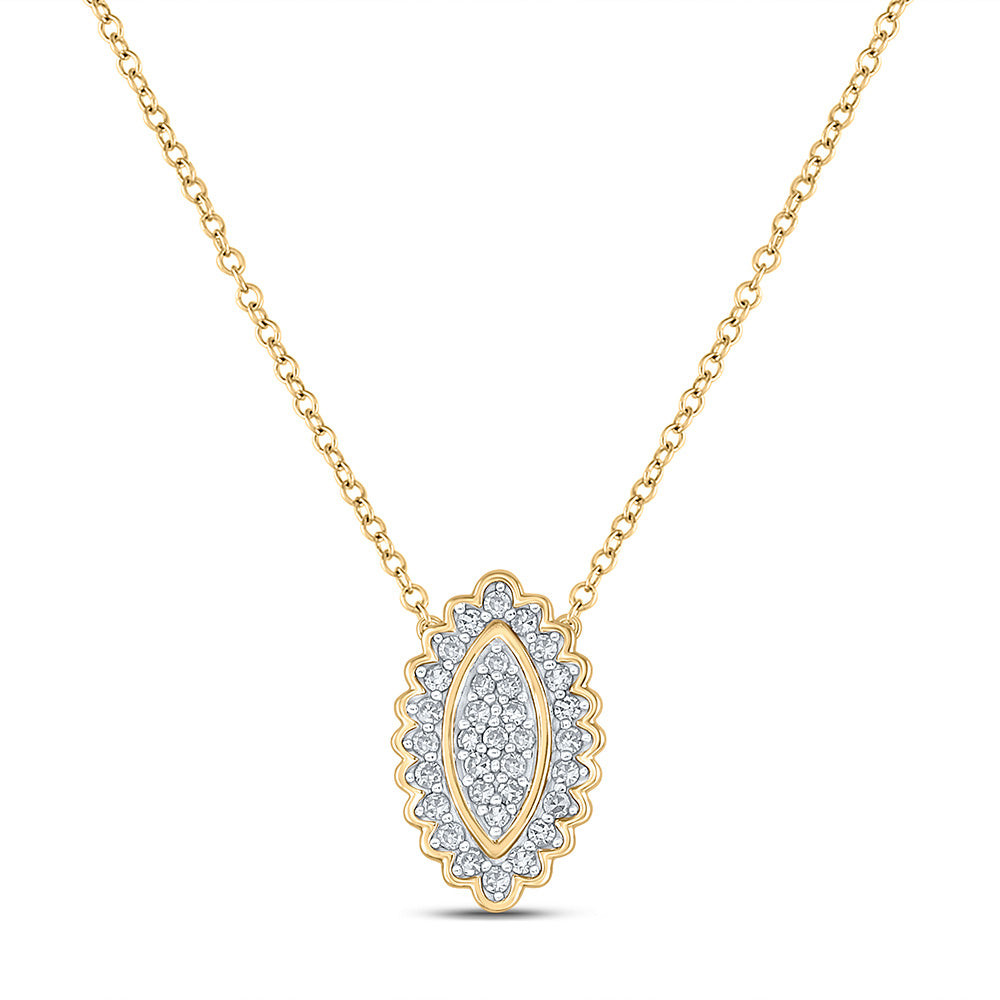 Gold Vertical Oval Necklace 1/5 Cttw Round Natural Diamond Womens (1.61 grams)