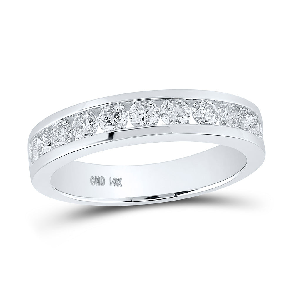 14kt White Gold Womens Round Diamond Wedding Single Row Band 3/4 Cttw