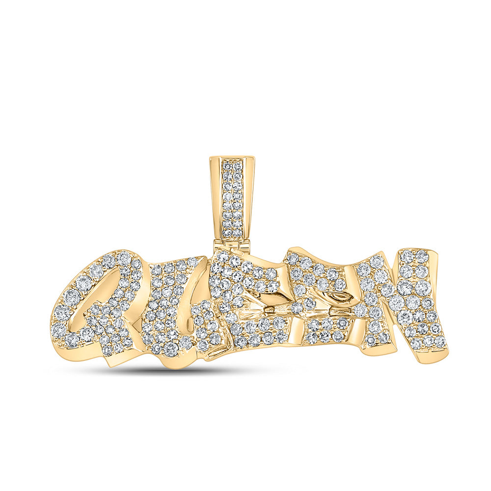 10kt Yellow Gold Mens Round Diamond Queen Graffiti Charm Pendant 1-1/5 Cttw
