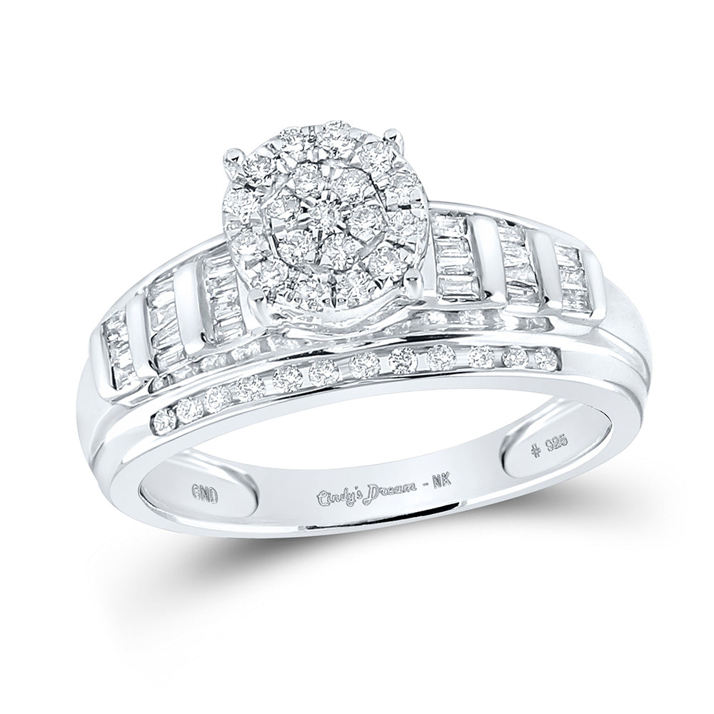 Sterling Silver Cluster Bridal Wedding Engagement Ring 1/2 Cttw Round Natural Diamond Womens (3.31 grams)