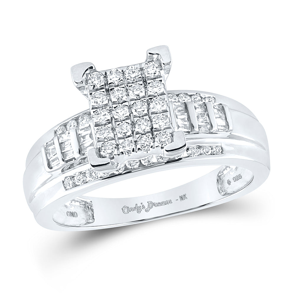 Sterling Silver Cluster Bridal Wedding Engagement Ring 1/2 Cttw Round Natural Diamond Womens (3.29 grams)