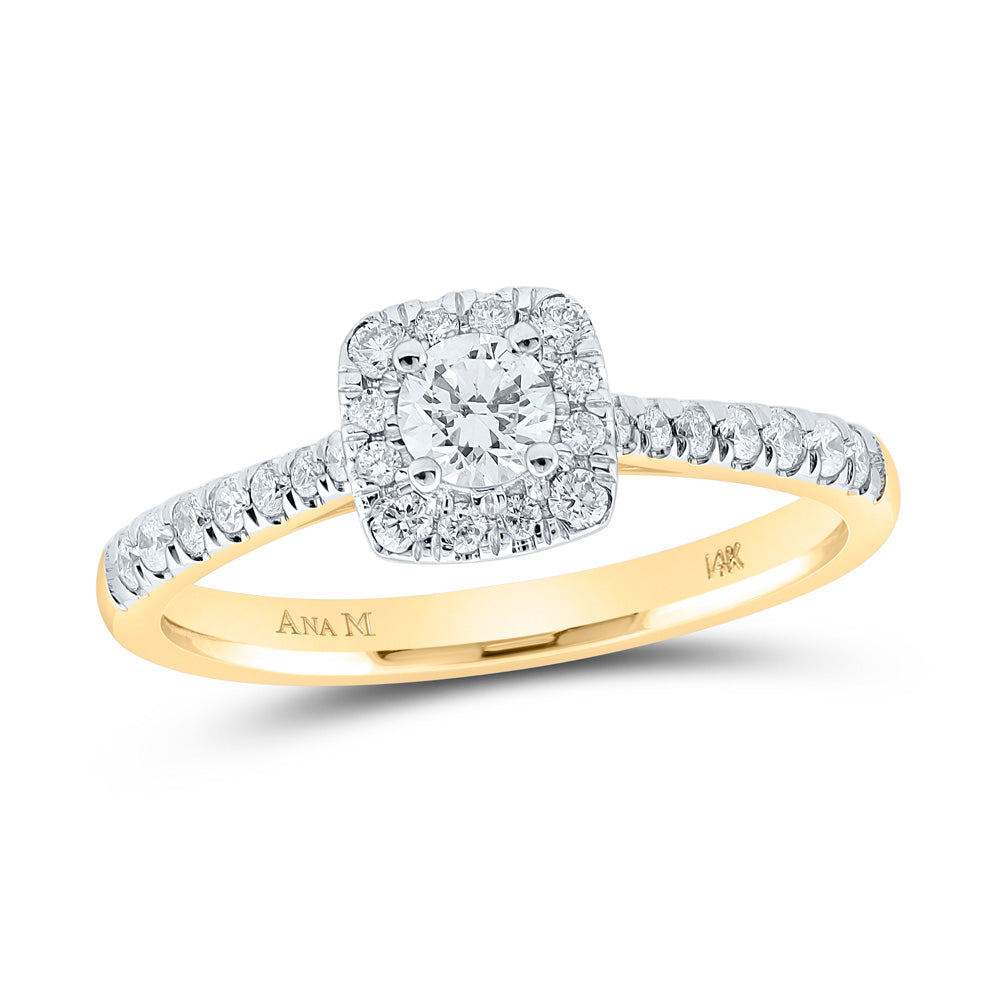 Gold Halo Bridal Wedding Engagement Ring 1/2 Cttw Round Natural Diamond Womens (2.63 grams)