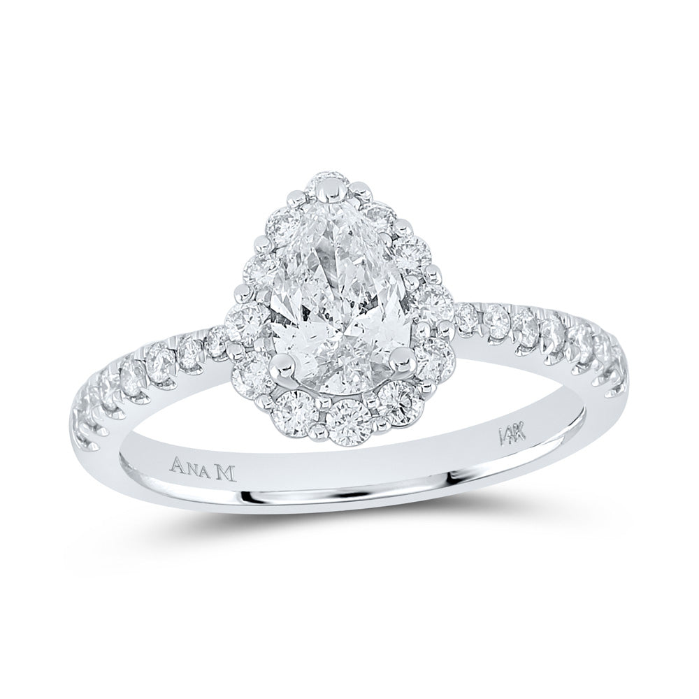 Gold Halo Bridal Wedding Engagement Ring 1-1/5 Cttw Pear Natural Diamond Womens (3.47 grams)