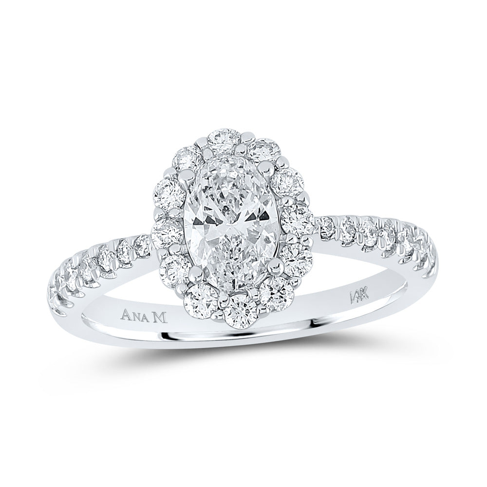 Gold Halo Bridal Wedding Engagement Ring 1-1/4 Cttw Oval Natural Diamond Womens (3.59 grams)