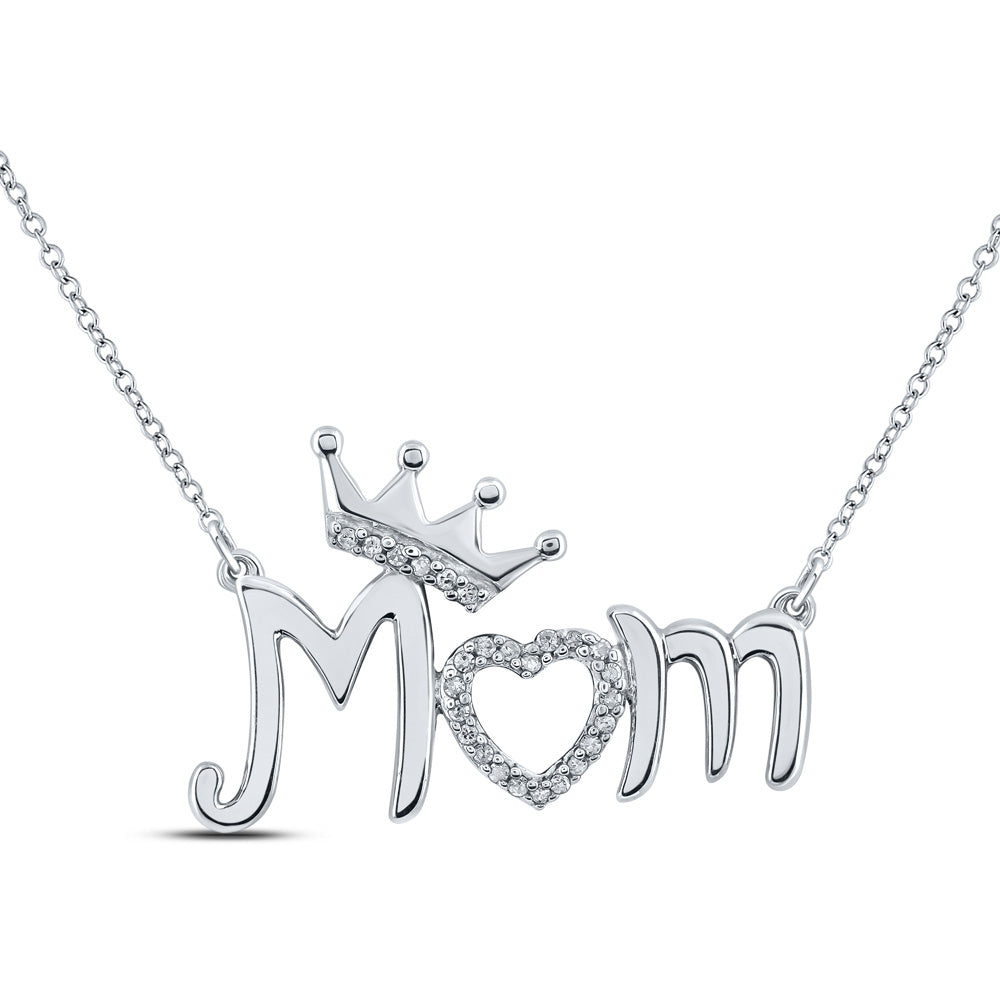 Sterling Silver Mom Necklace 1/20 Cttw Round Natural Diamond Womens (1.58 grams)